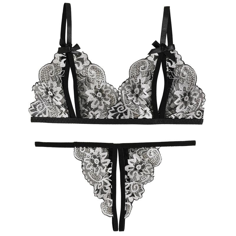 Women Sexy Lingerie Bra Thongs Sets Ultrathin Lace Lingerie Set Temptation Erotic Open Bra Crotchless Outfits For Pretty Girls
