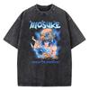 Fashion Tops Anime Demon Slayer Infinity Castle Washed T-shirt Men Fashion Vintage Casual Cotton Top Clothing