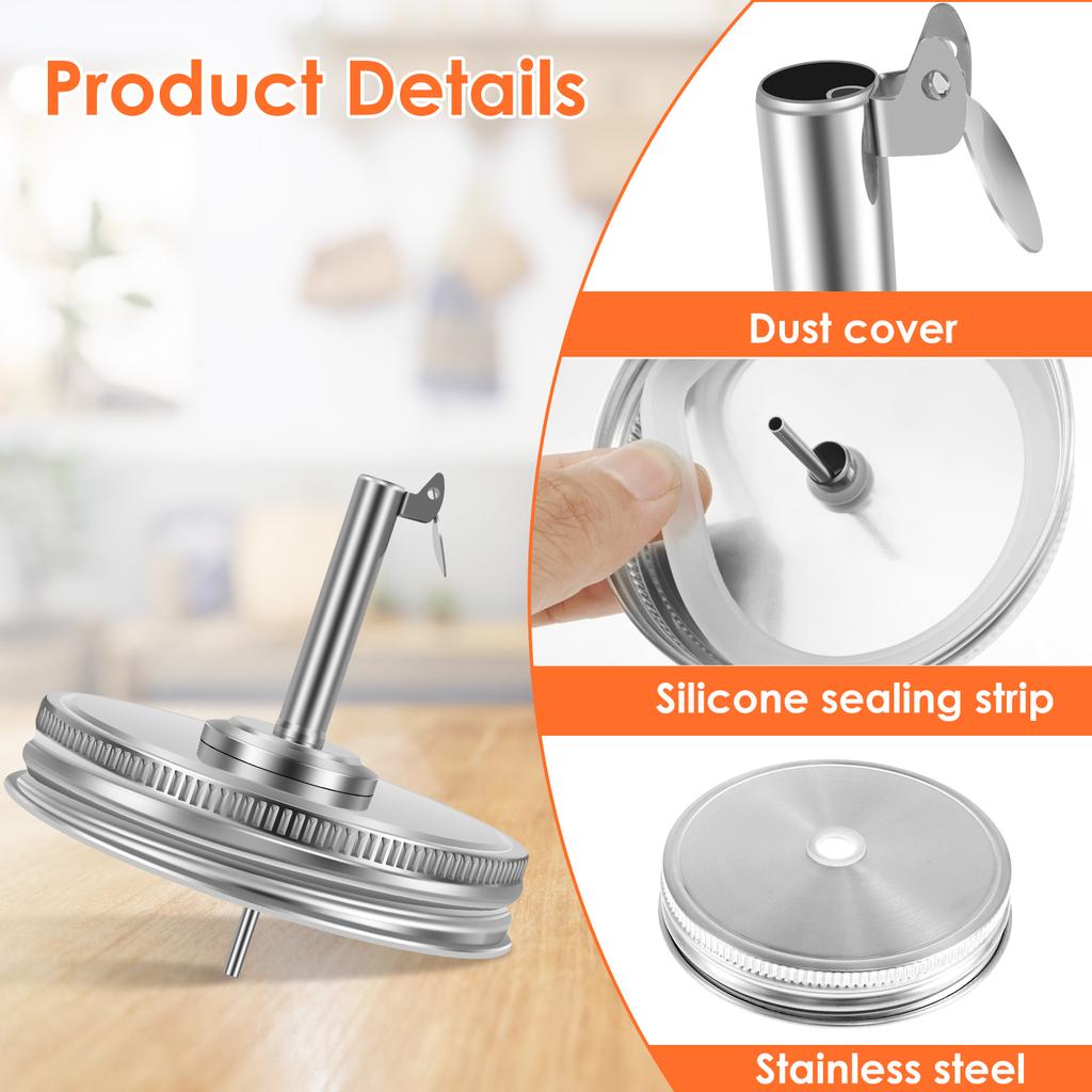 4Pcs Reusable Stainless Steel Mason Jar Lids for Wide Mouth Jar Leak-proof Seal Bottle Cover Spout Lid Good Seal Kitchen Tool