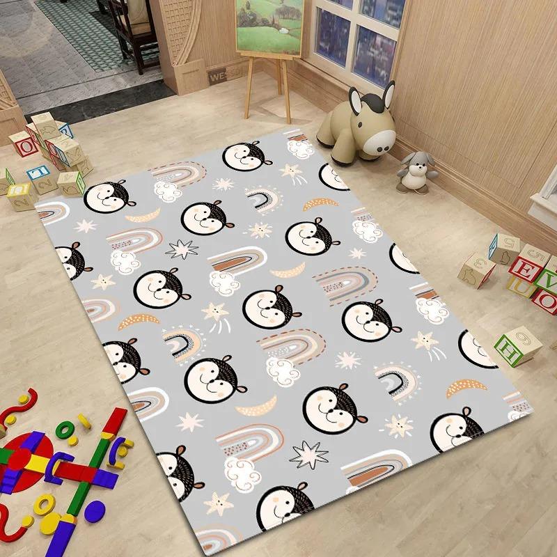 Nordic Style Baby Room Cartoon Animal Pattern Carpet Fresh Comfortable Kids Bed Floor Mat Bedroom Foot Mat Toy Storage