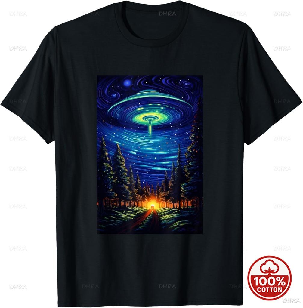 Aliens UFO Egyptian Pyramids Science Fiction Unisex Cotton TShirt Custom Printed Graphic T Shirts Y2k Funny Tshirt Streetwear