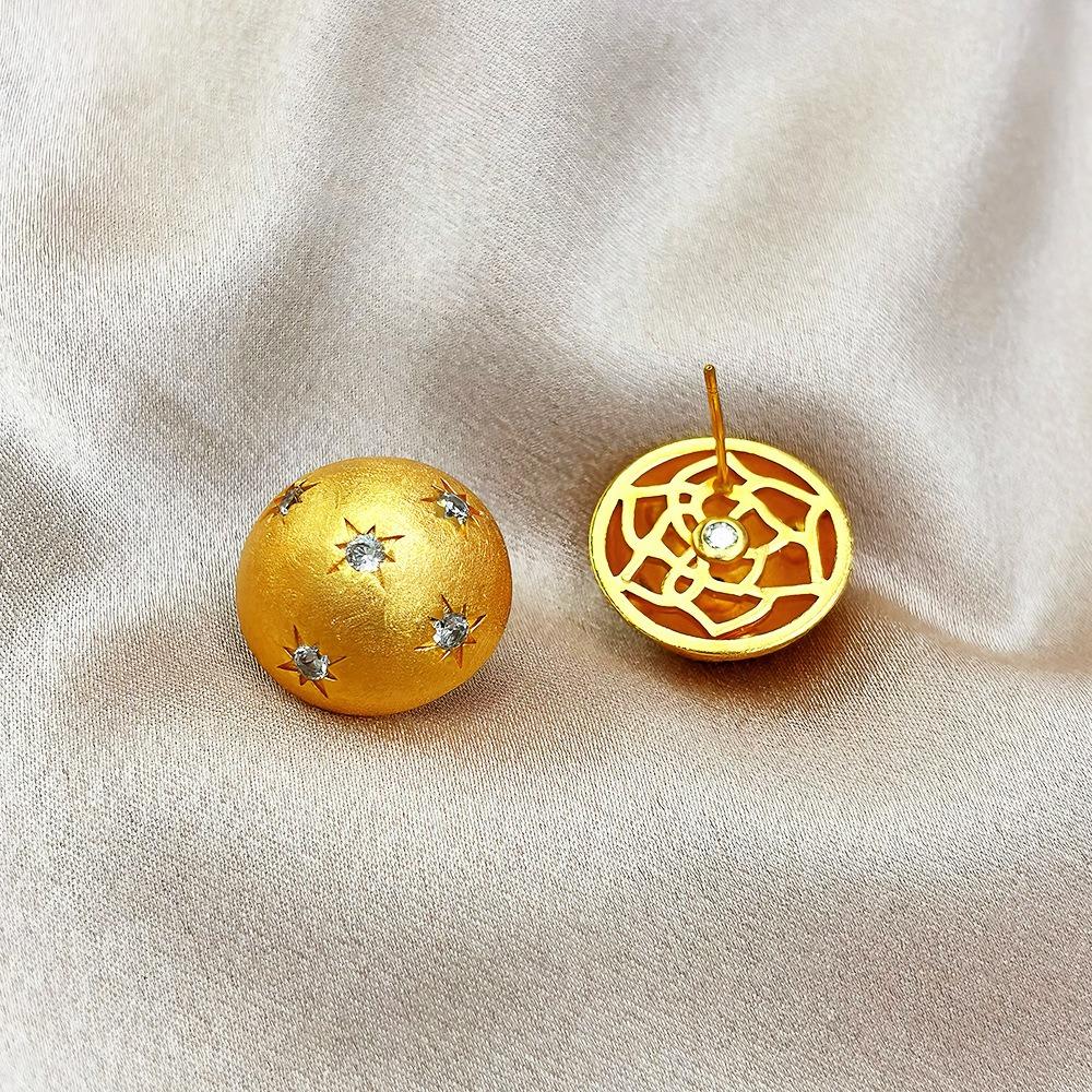 

Luxury French Vintage Star Earrings Gold Plated Silk Inlaid with Shining Rhinestones Retro Glam Jewelry for Women