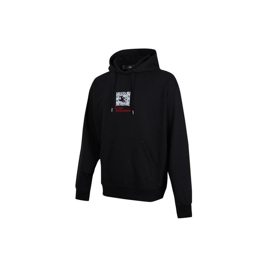 Li Ning Skateboard Series Letter Pattern Printed Pullover Sweatshirt Men sweatshirt Black AWDT157-1