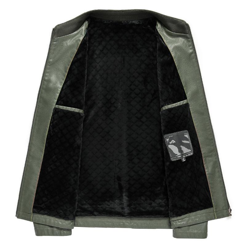 Jaqueta de couro para meia-idade e idosos, primavera e outono, tamanho grande, jaqueta única plus veludo, estilo fino