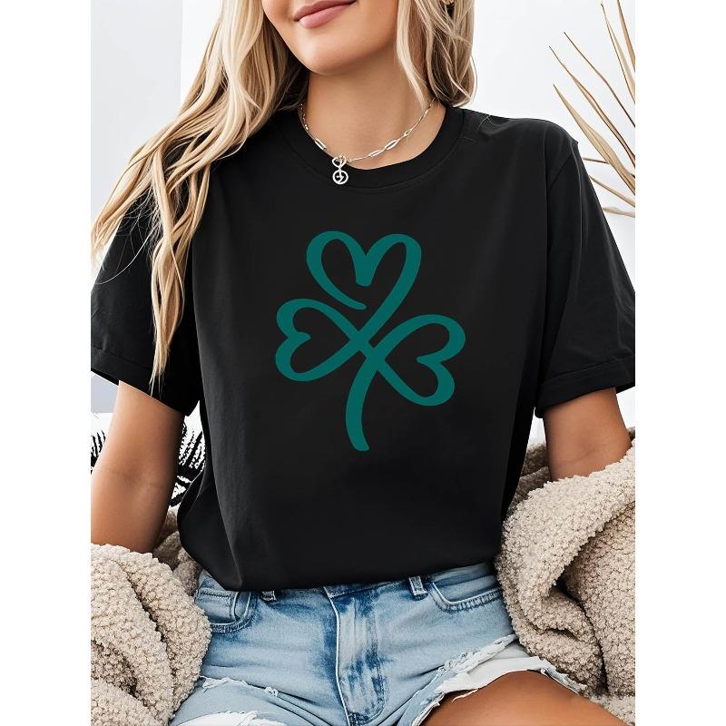 

Lucky Love Grass Graphic Print Plus Size Women S T-Shirt, Short Sleeve Crew Neck Casual Top for Summer & Spring, Women S Clothing 4XL чорний