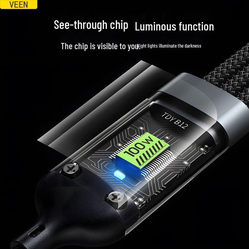 100W Digital Display 3-in-1 Fast Charging Cable for Mate60/50 Pro