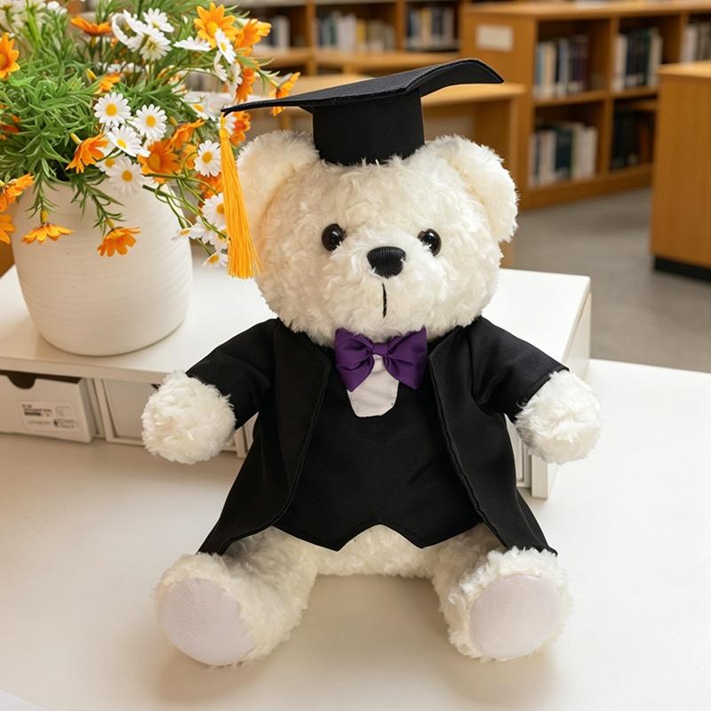 28cm Cartoon 2026 New Graduation Bear Plush Doll Dress Bouquet Doc Cap Ribbon Bear Animal Stuffed Toy Home Decor Gift For Kids