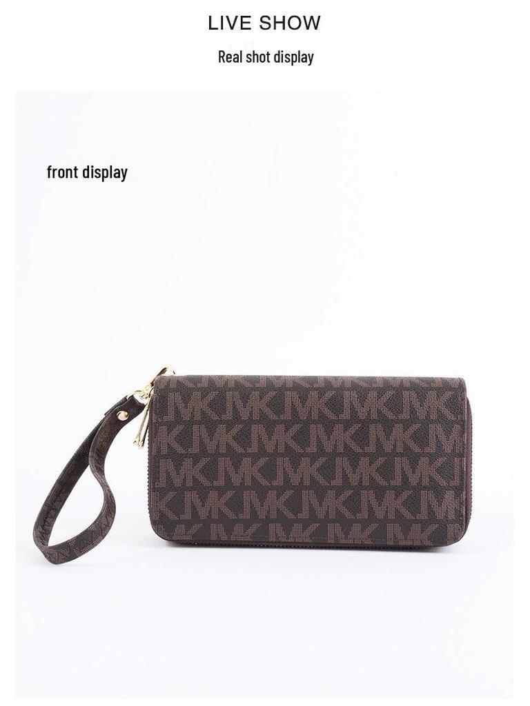 Portfel damski w stylu koreańskim, wzór 2025, kopertówka z podwójnym zamkiem błyskawicznym z nadrukiem, dwuwarstwowa, duża pojemność, torba na telefon