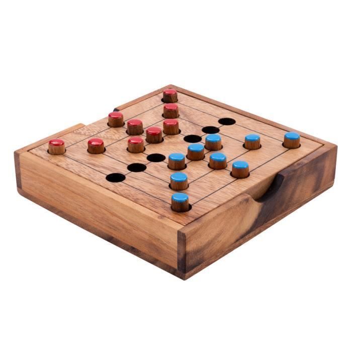 Jeu du Moulin en Bois - Marelle Nine Men Morris - Jeu de Société 2 Joueurs - Coffret Compact Voyage - Dès 6 Ans