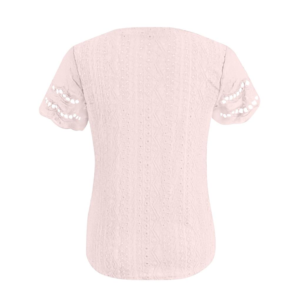 Women's Short Sleeve Tops Fashion Round Neck Hollow Tunic Shirt