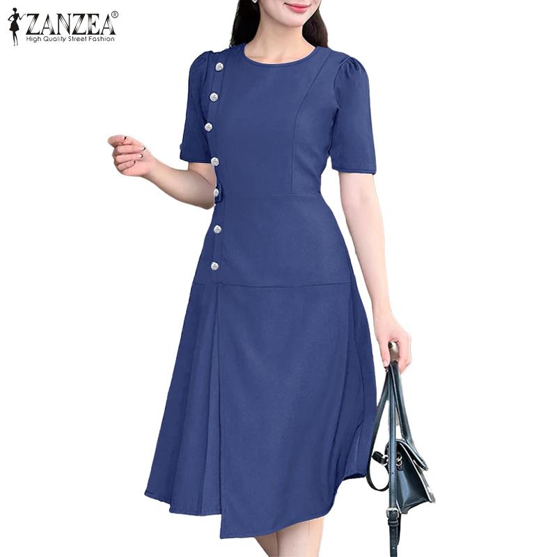 

ZANZEA Women Casual Round Neck Elegant Summer Short Sleeve Dress S