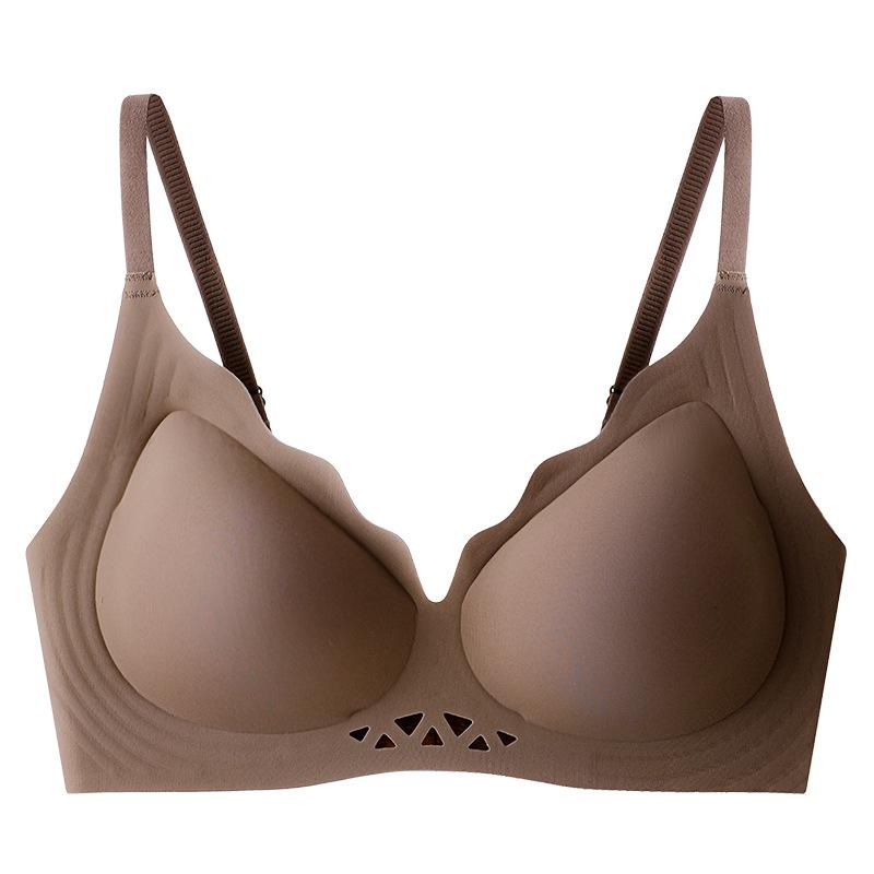 Milk Skin Jelly Underwear Women's Hollow Soft Support Upper Support No Steel Ring Comfortable Gathering Fixed Cup Machine Washable Bra Cover