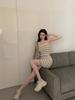 Spice girl retro striped knitted suspender dress women's summer new skirt waist thin a word short skirt