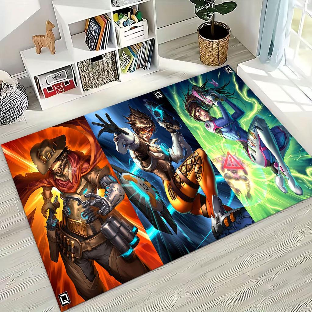 Game OW Overwatch D.VA Mei Reaper Cartoon 3D Rug for Bedroom Living Room Sofa Home Doormat Decor, Large Kids Non-slip Floor Mat