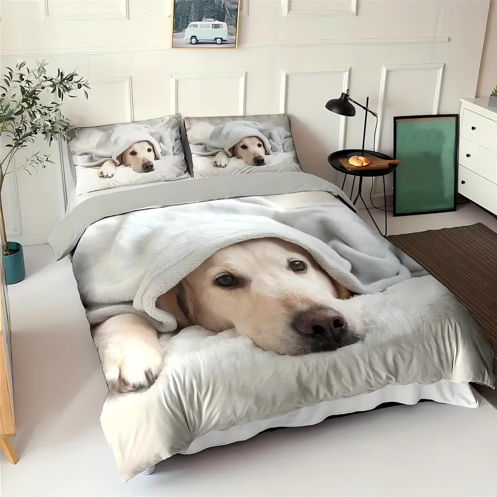 Cute Pet Labrador 3D Print Bedding Set For Kids Teens Adults Cute Animal Duvet Cover Soft Comfortable Home Polyester Quilt Cover