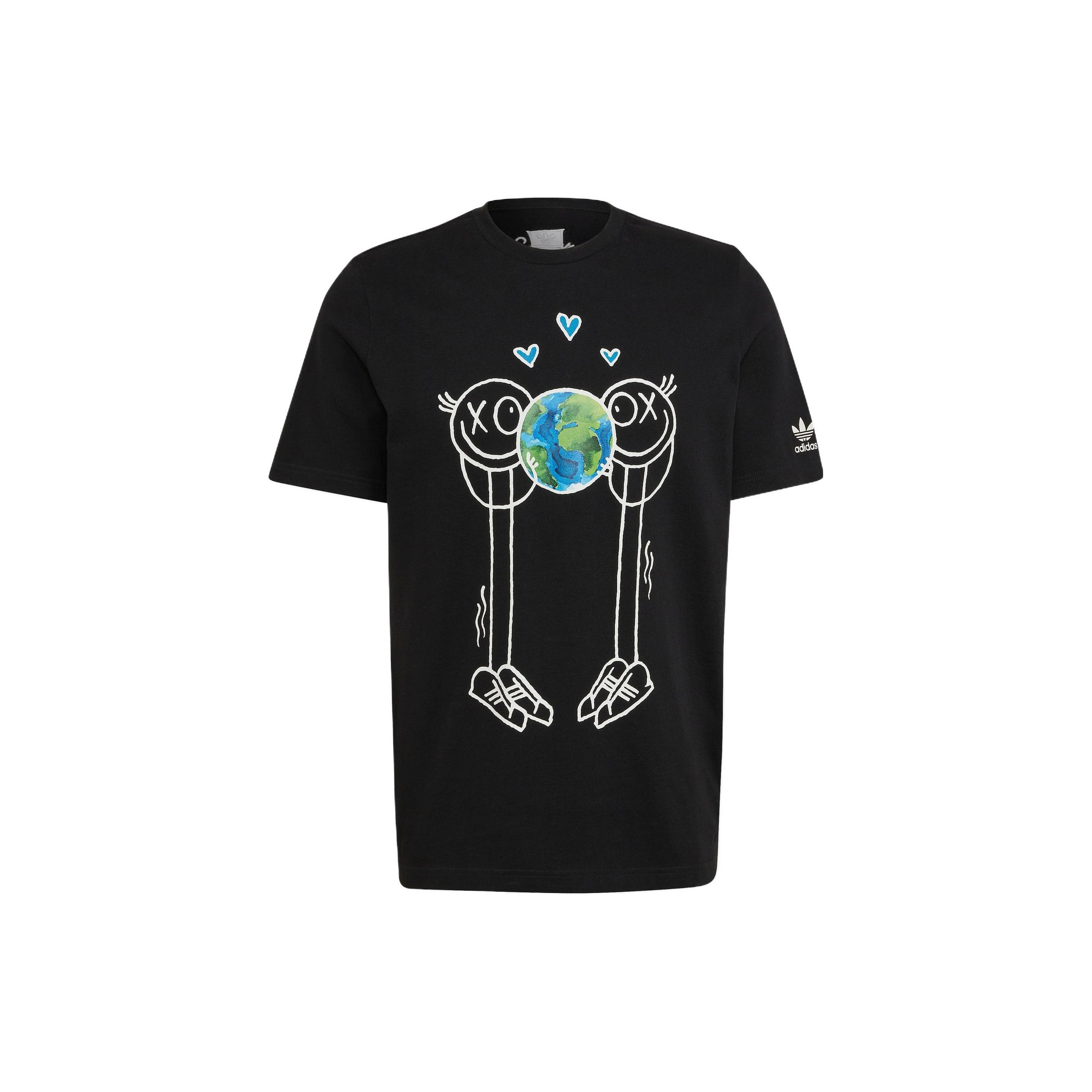 Men s adidas originals Cartoon Pattern Printing Logo Round Neck Short Sleeve Black T-Shirt HR7113 S