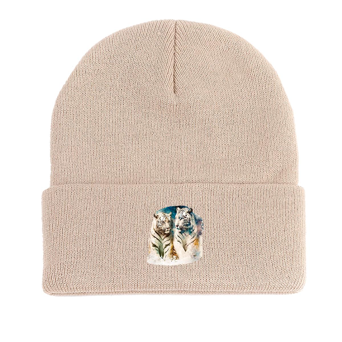 

Tiger Lovers Warm Knitted Hat Beanie, Animal Skullies Beanies Autumn Elastic Simple Bobble Hat Knit Cap Beanie as the picture бежевый