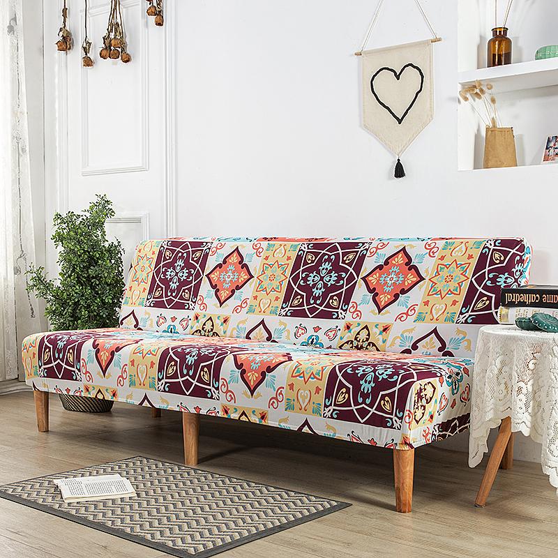 Stretch Futon Cover Armless Sofa Slipcover Folding Sofa Bed Couch Cover Washable Furniture Protector for Sofa Without Armrest