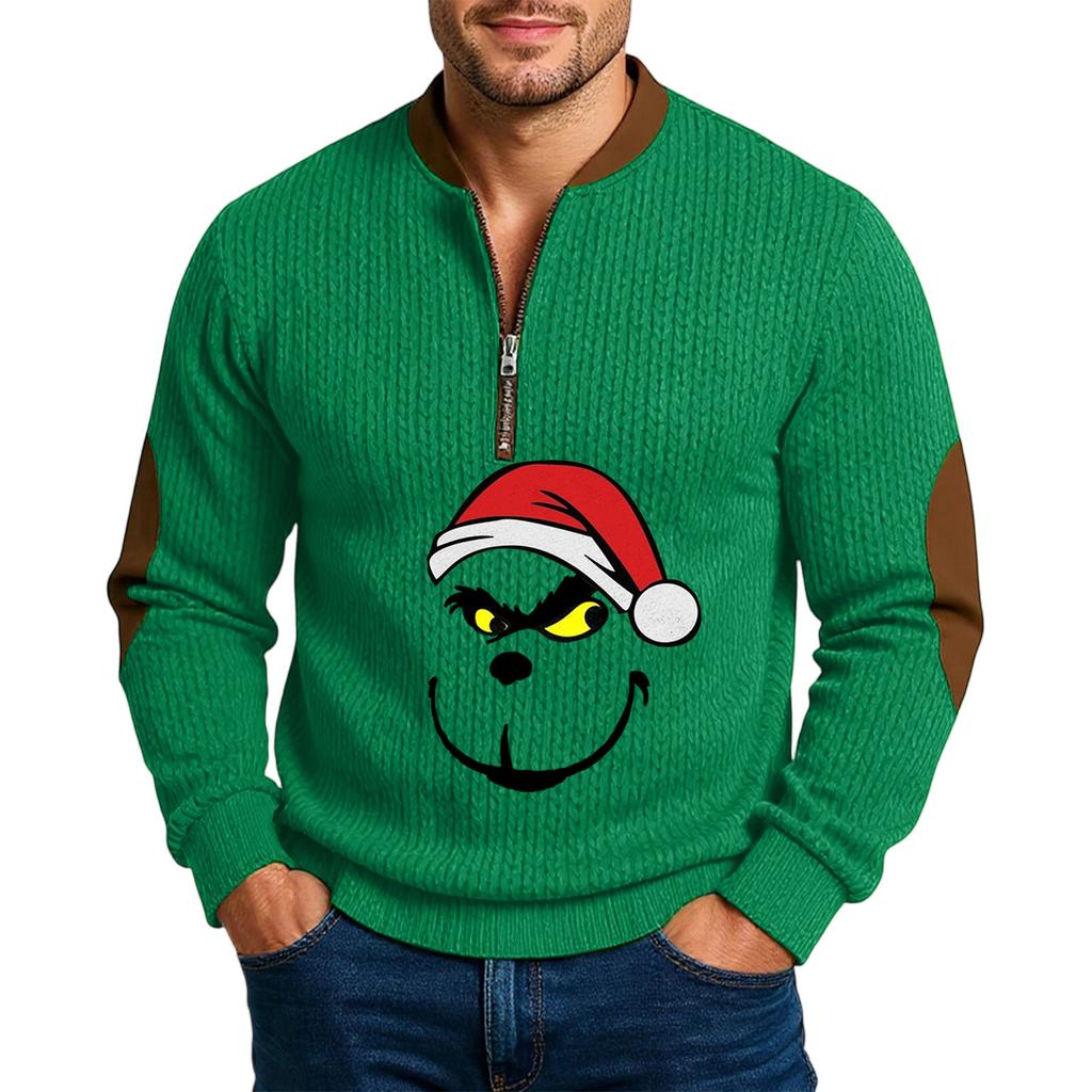 Christmas Men's Outdoor Zipper Long Sleeved Casual Top Sweatshirt