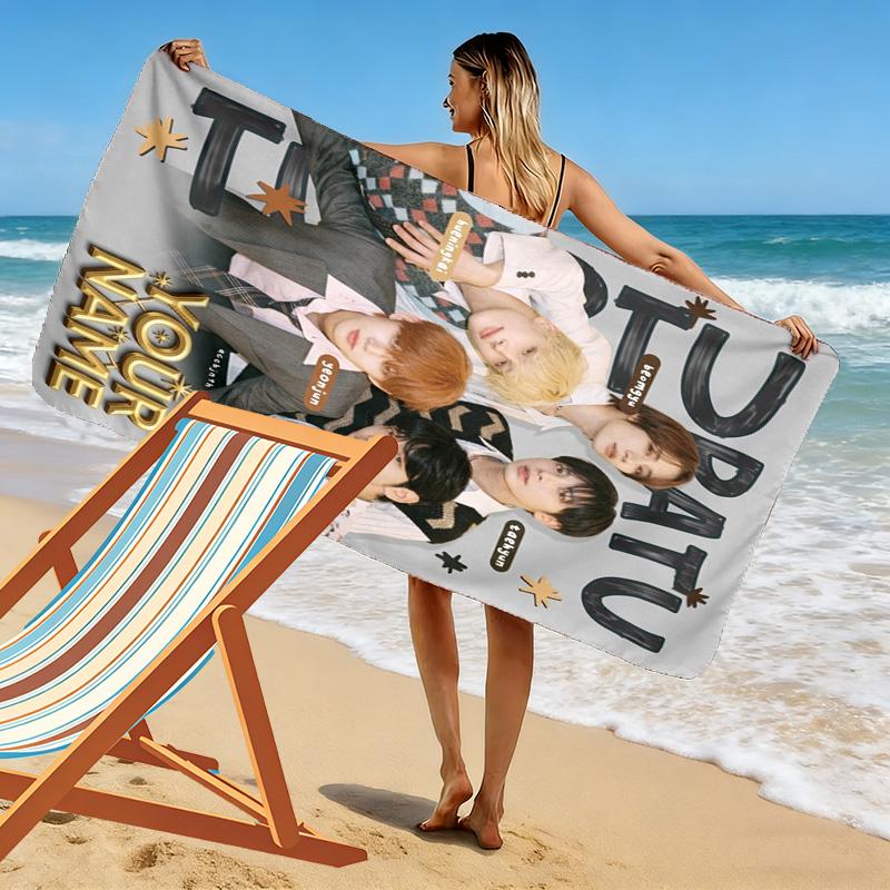 Name Custom TXT Poster Print Beach Towel, Large Soft Quick Dry Towel for Beach Camping Swimming