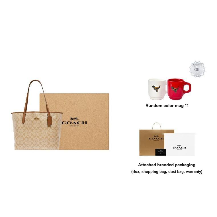 New COACH City Coated Canvas With Leather Tote Bag Shopping Bag Shoulder Bag Handbag Women's Milk Tea Beige 5696-IMNLJ
