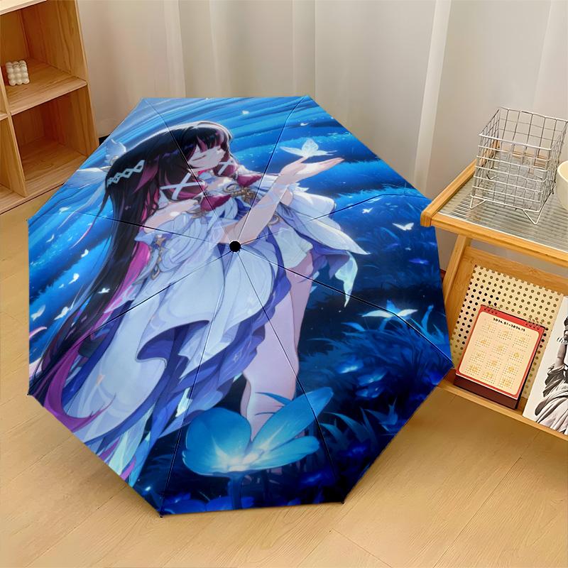 Genshin Impact Windproof Auto 8 Rib Folding Umbrella Portable Outdoor Parasol