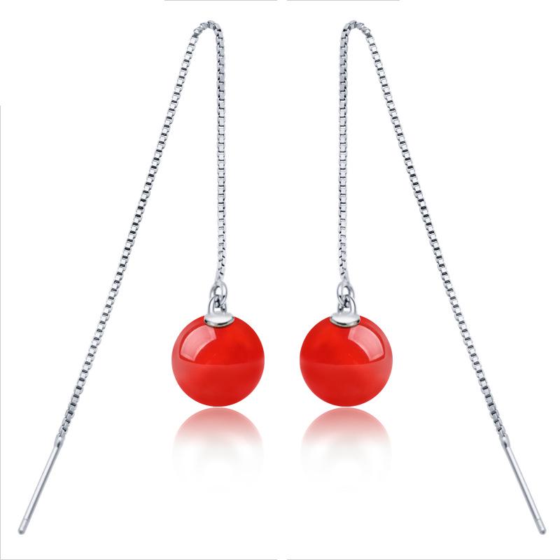 Korean Style Red-Black-Red Corundum Agate Bead Earrings, Multi-Wear Fashion Accessory