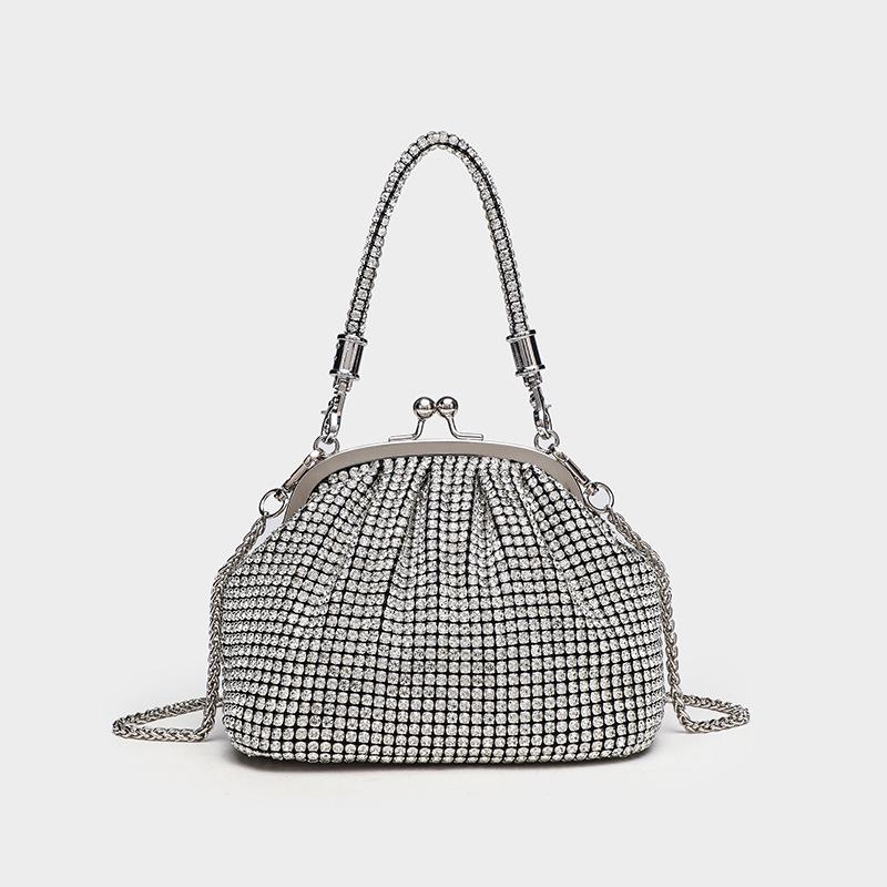 Shiny Rhinestone Crossbody Evening Clutch Bag with Chain