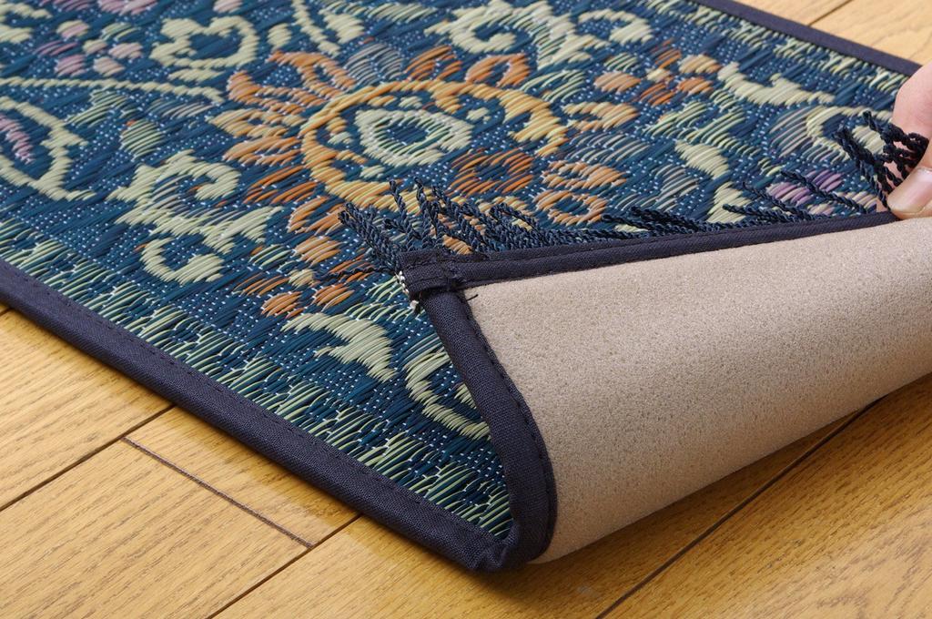 IKEHIKO Corporation "F Vivian" Entrance Mat, Made In Japan with Igusa Grass, Blue, Approx. 30 X 90 Cm (Urethane Backing)