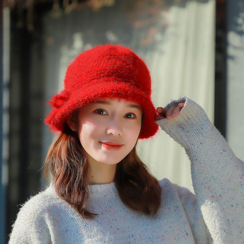 Winter Knitted Hat Wool Hat Fleece Warm Ear Protection Fashion Soft Comfortable Basin Hat Bucket Hat Hand Crocheted Ladies