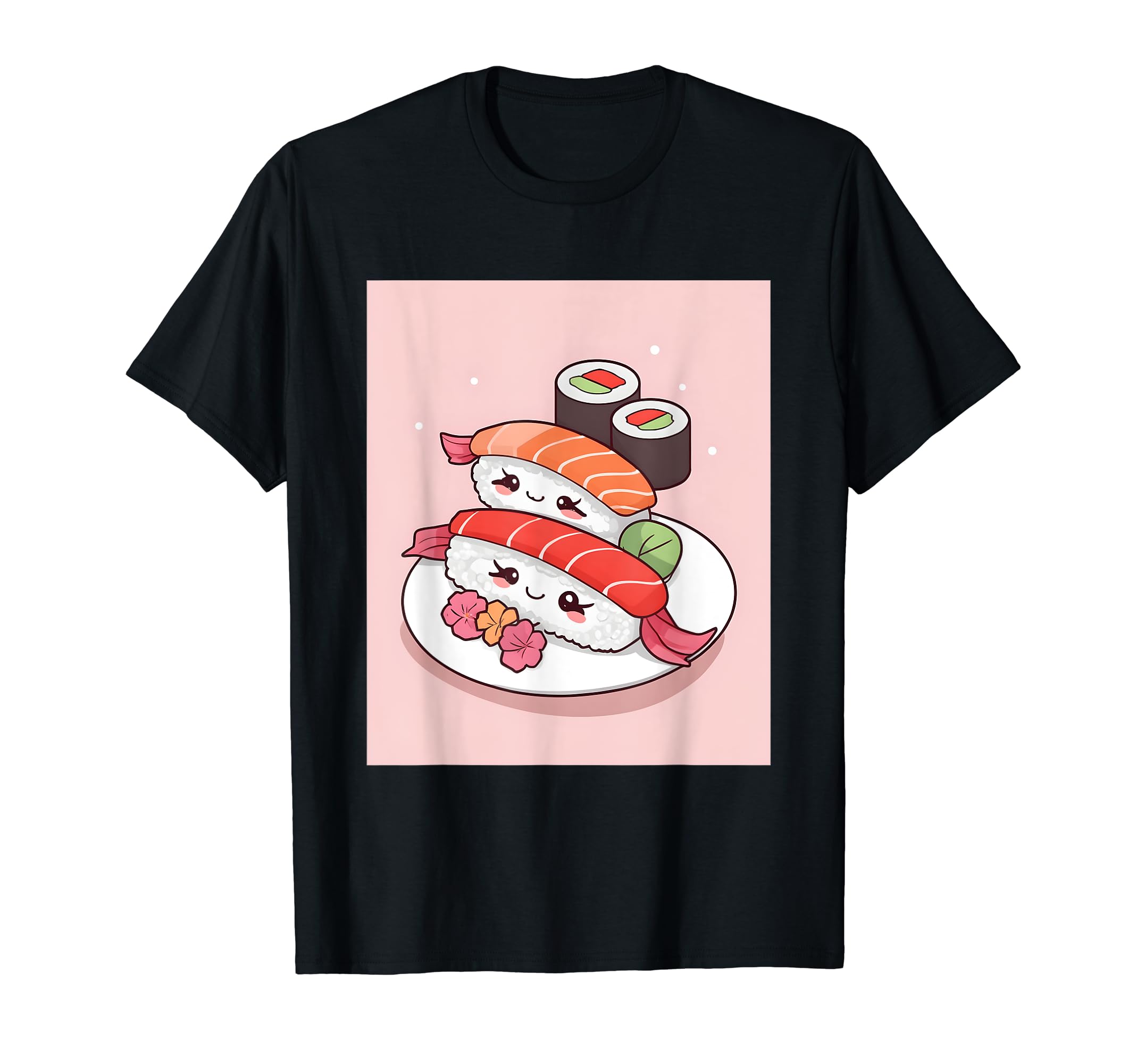 

вещи с принтом Каваий, суши, милый, просо, японский, футболка чёрный