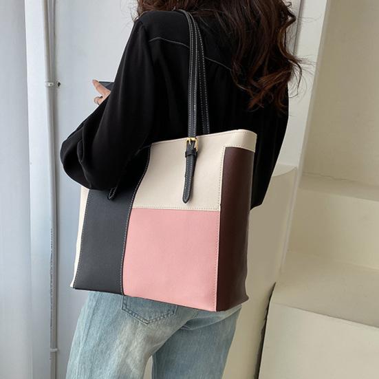 Color Block Tote Bag Large Capacity Handbag Stylish Commuter Shoulder Bag Tote Purse for Women Work Daily Life Parties Dating