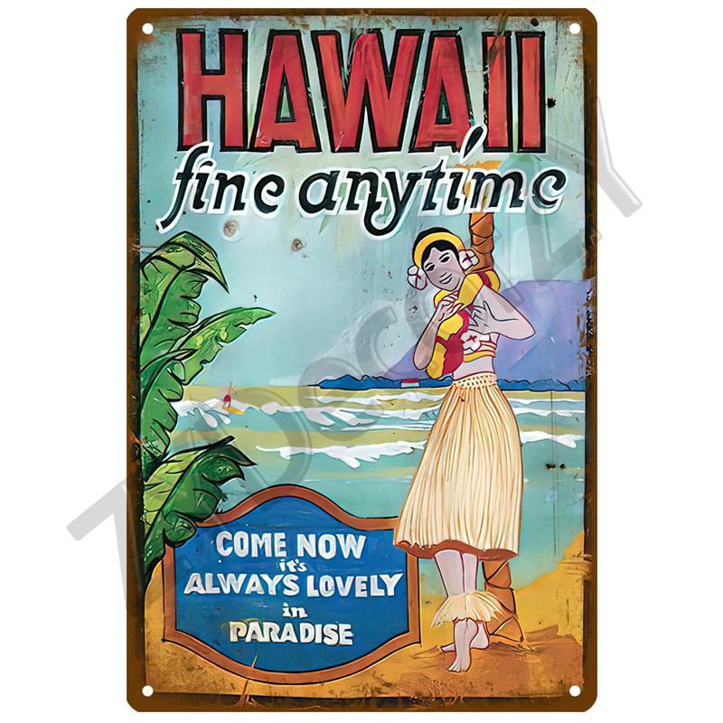 Hawaii Beach Tin Sign Poster Vintage Wall Poster Metal Sign Decorative Wall Plate Kitchen Plaque Metal Vintage Decor Accessories