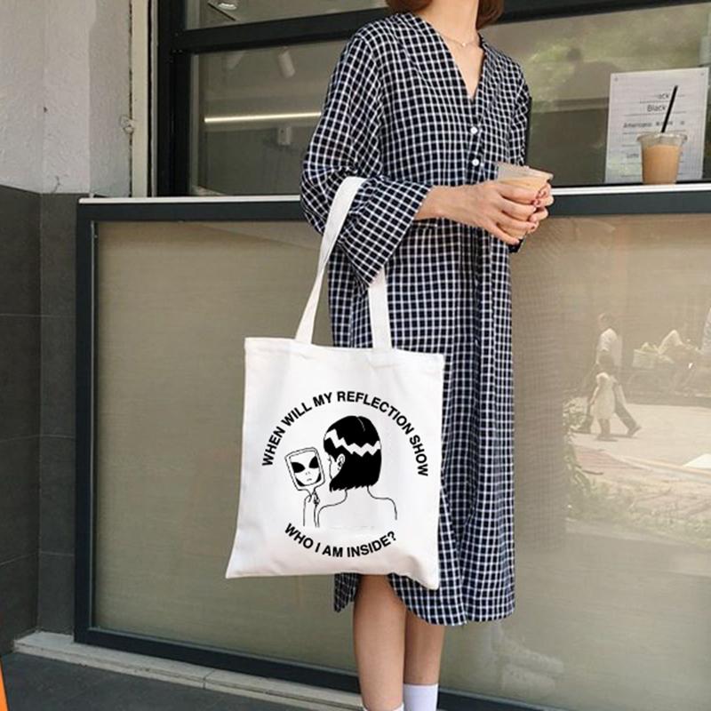 Damen Canvas Taschen Shopping Eco Wiederverwendbare Faltbare Schultertasche Handtasche Totebag Mode Lässig Schule Student Schultertaschen