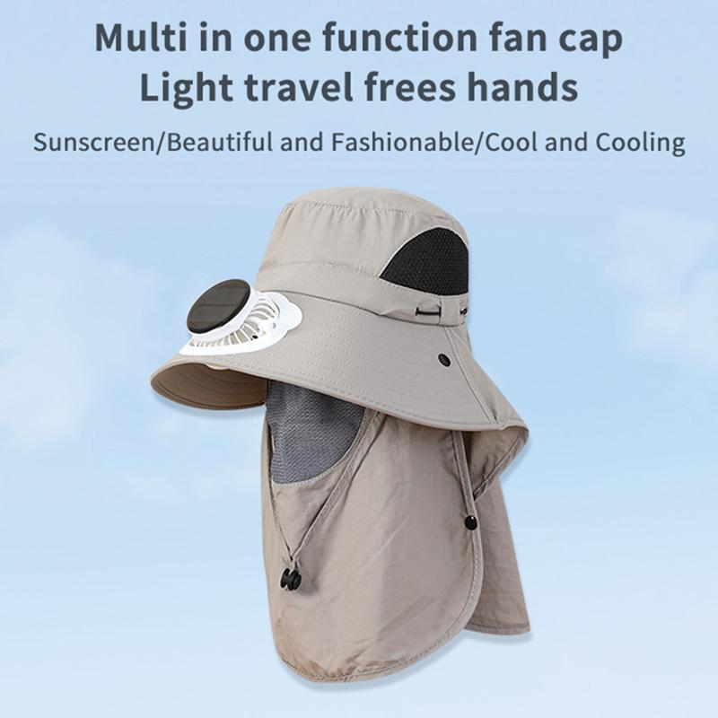 Men Fan Hat With Solar Panel Wide-Brimmed Shawl Fishing Hat Solar Usb Charging Uv-Protection Outdoor Hat