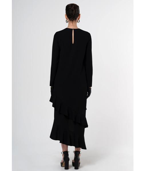 GREEDILOUS Asymmetrical Black Ruffle Dress