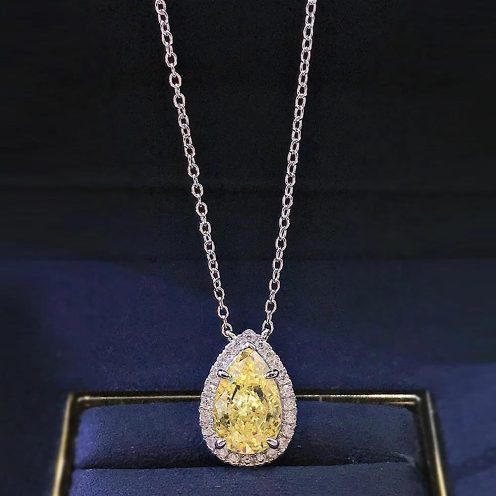 Exquis Collier Féminin Argent Sterling 925 Zircon Rose/Jaune Pendentif Goutte d'Eau Colliers pour Femmes Kolye Collares