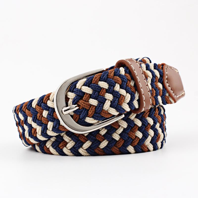 Unisex Youth Elastic Woven Canvas Leather Belt
