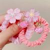 2Pcs Hair Tie High Elasticity Glossy Fabric Hair Rope with Transparent Cherry Blossom Pendant Filled with Colorful Beads Ponytails Buns Hair