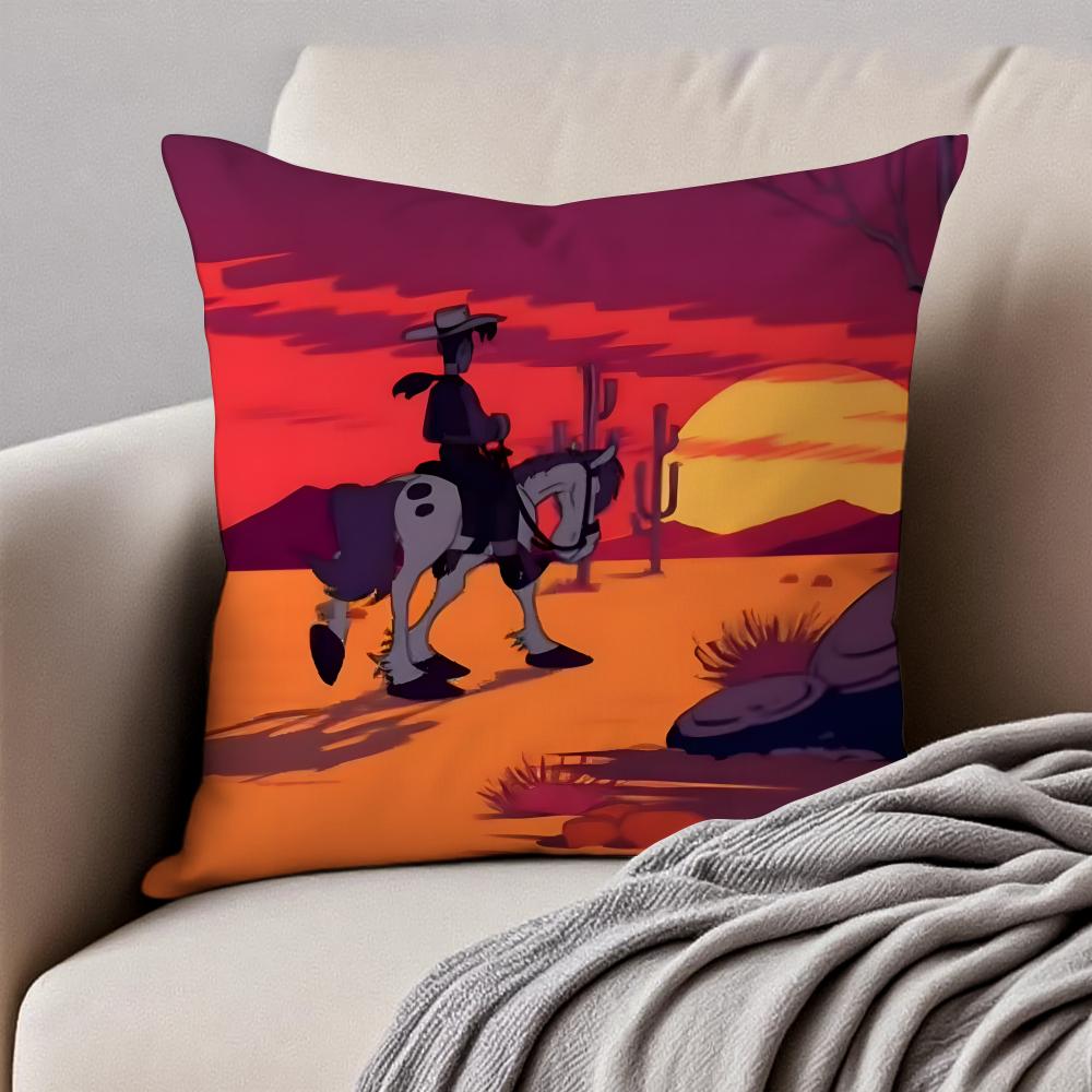 Classic Western Cartoon LLucky Luke Cushion Cover Pillowcase Antidustmite Invisible Zipper Short Plush Sofa Cushion