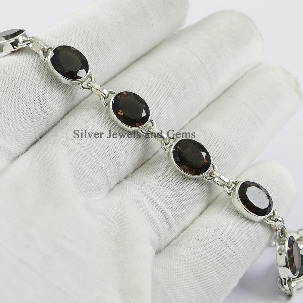 Smoky Topaz Bracelet: Handmade 925 Sterling Silver Oval Gemstone