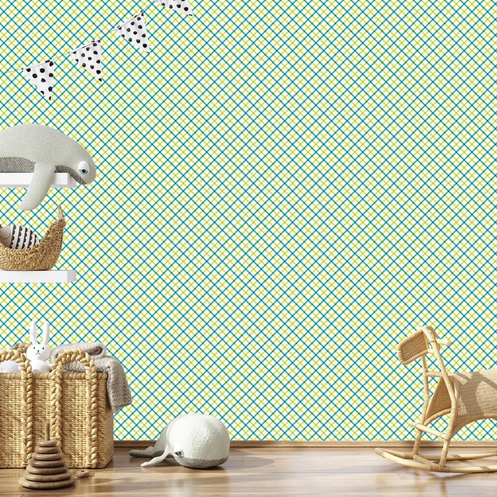 Mint and lime vichy check wallpaper for living room and bedroom 50x1000