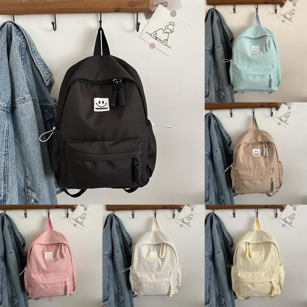 Smiling Pattern Face Solid Color Backpack Oxford Schoolbag For Daily Use Fashion