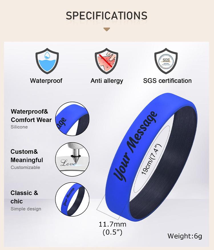 Braccialetti da polso in silicone personalizzati per donna uomo, Bracciale in gomma personalizzato, Regalo inciso per eventi festa consapevolezza