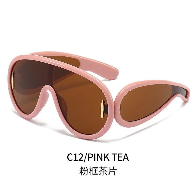 New Luxury  Wave Mask Sunglasses Women Fashion One Piece Sun Glasses For Men Oversized Oval Trending Sunglasses