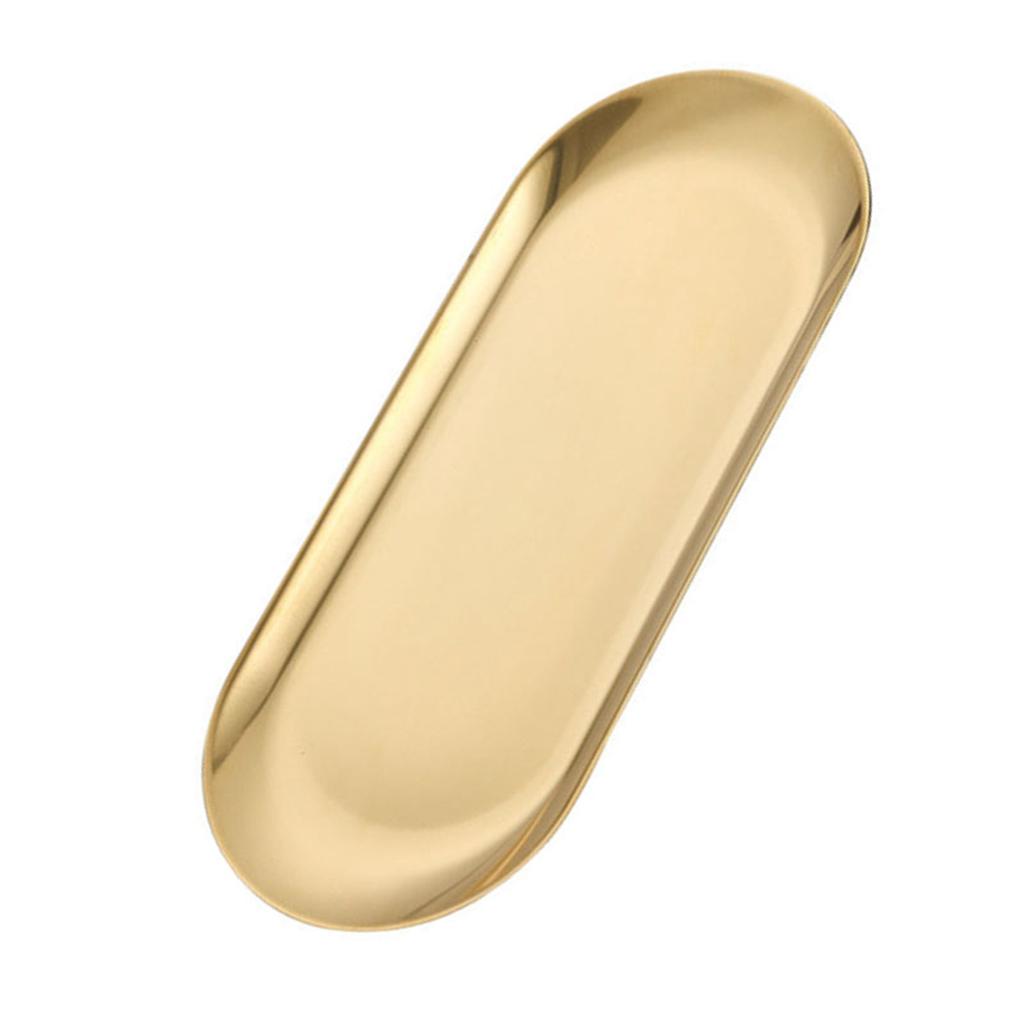 Stainless Steel Oval Tray Prevent Slip Flat Bottom Thickened Decorative Gold Storage Tray for
