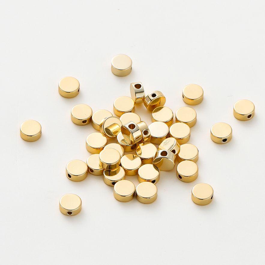 20pcs/bag 14K 18K Gold Color Plated Flat Round Necklace Spacer Beads Bracelet End Loose Beads For DIY Jewelry Making Supplies