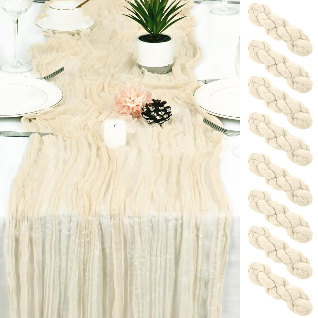 8Pcs Cheesecloth Table Runner, Boho Gauze Cheese Cloth Table Runners for Wedding Party Baby Bridal Shower Banquet Home Decor