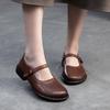 Johnature Genuine Leather Women's Shoes Belt Buckle Simple Solid Color Versatile Round Toe Low Heel Pumps