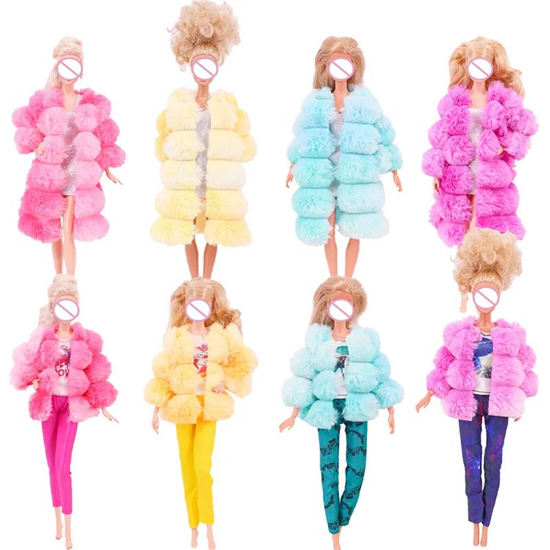 Vestiti Bambola Bambina 3 Pezzi Cappotto Giacca Peluche+ Vestito Gonna/ Pantaloni Abbigliamento per Bambola da 30cm Vestiti Bambola Accessori Bambola Giocattolo per Bambina